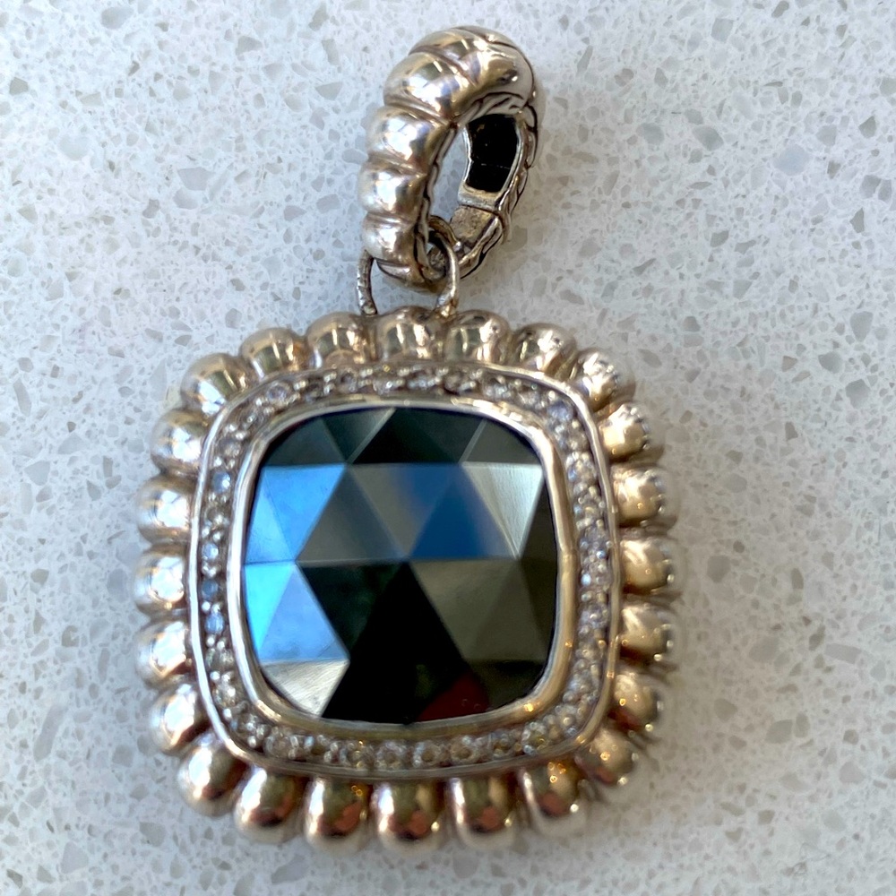 John Hardy Hematite Diamond Silver Enhancer Pendant